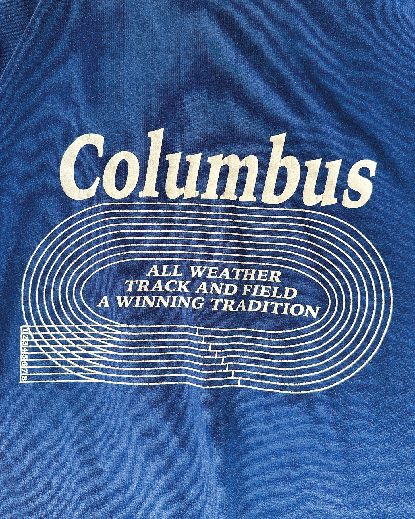 90s Columbus Track and Field Tee: Blue L