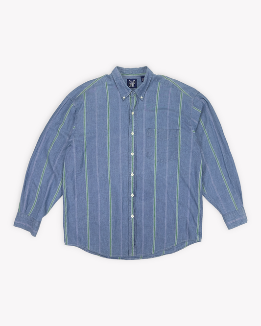 90s Gap Striped Chambray Shirt: Blue L