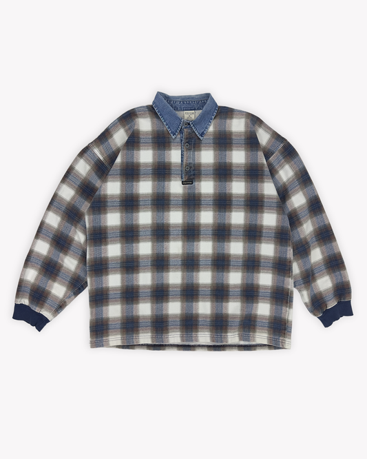 90s Structure Shadow Plaid Rugby: Ecru L/XL