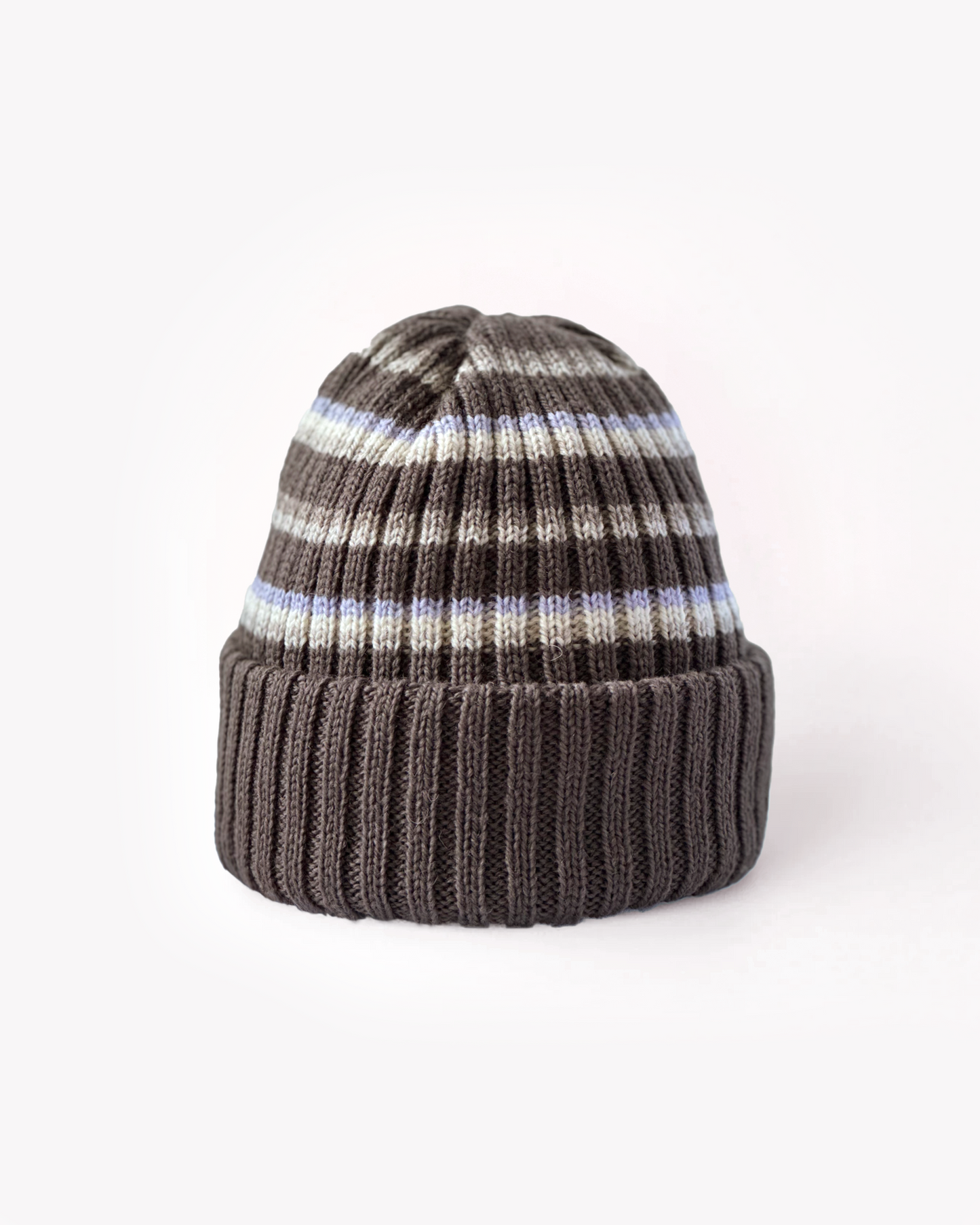 Merino Striped Ribbed Beanie: Mocha