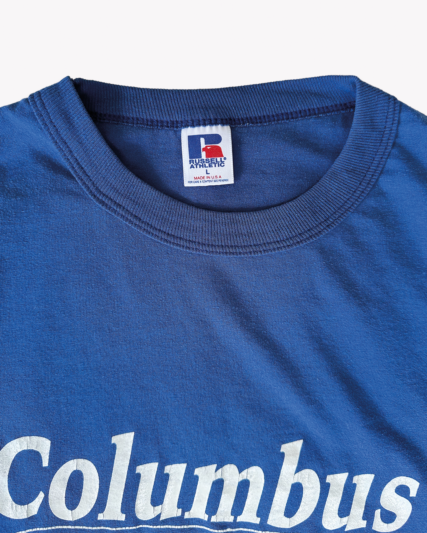 90s Columbus Track and Field Tee: Blue L