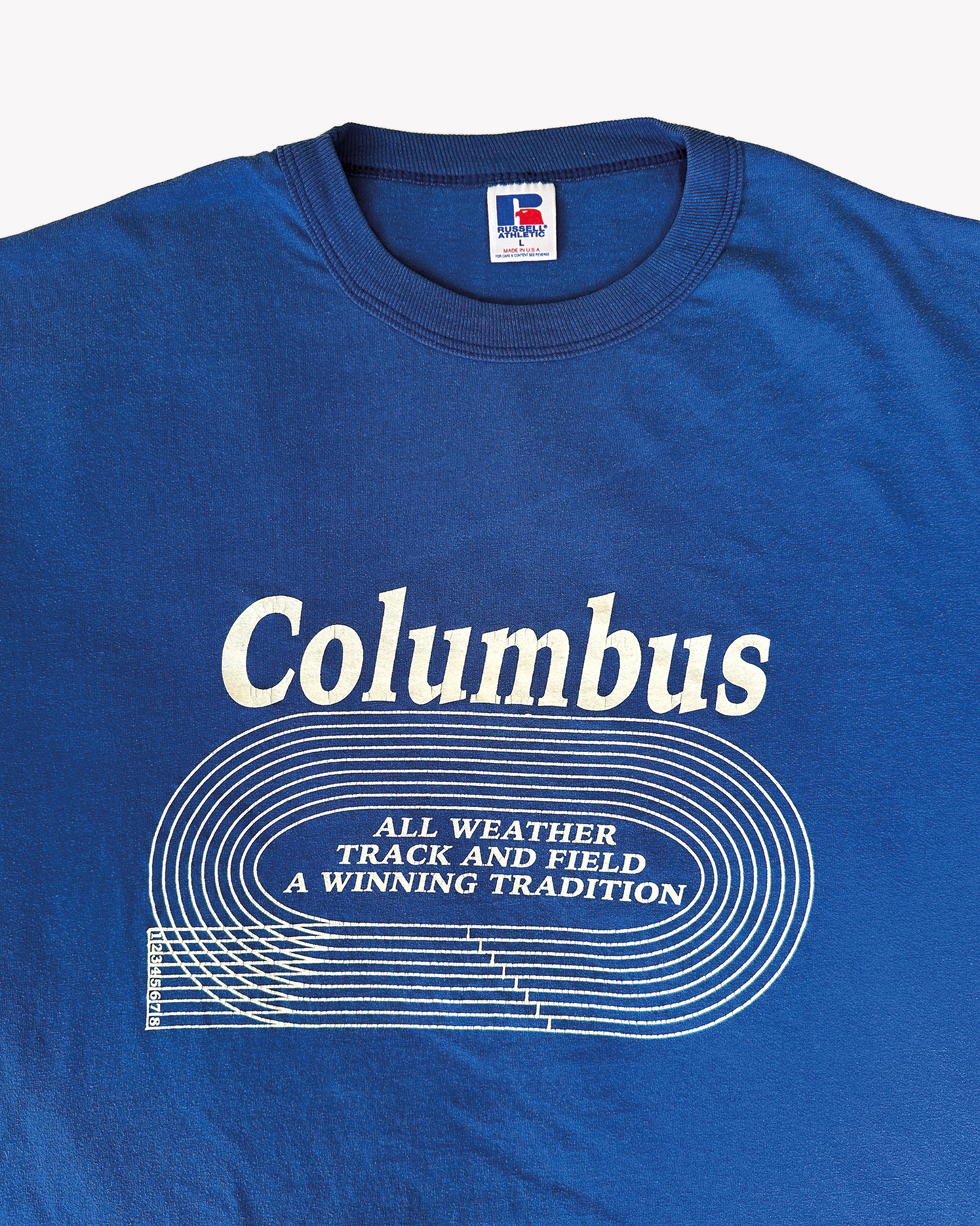 90s Columbus Track and Field Tee: Blue L