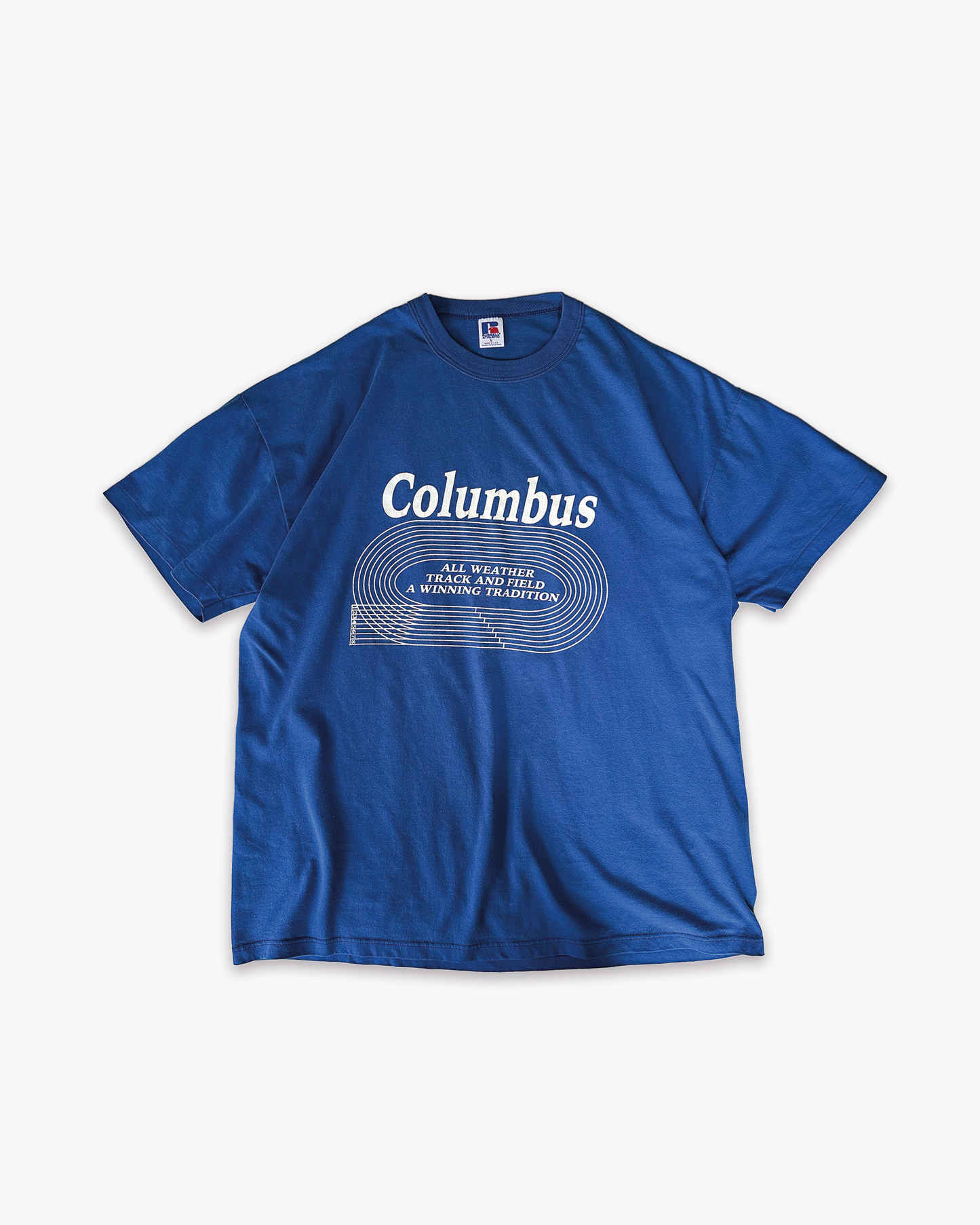 90s Columbus Track and Field Tee: Blue L