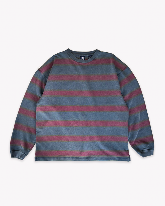 90s Gap Striped Pique Sweatshirt: Maroon M/L