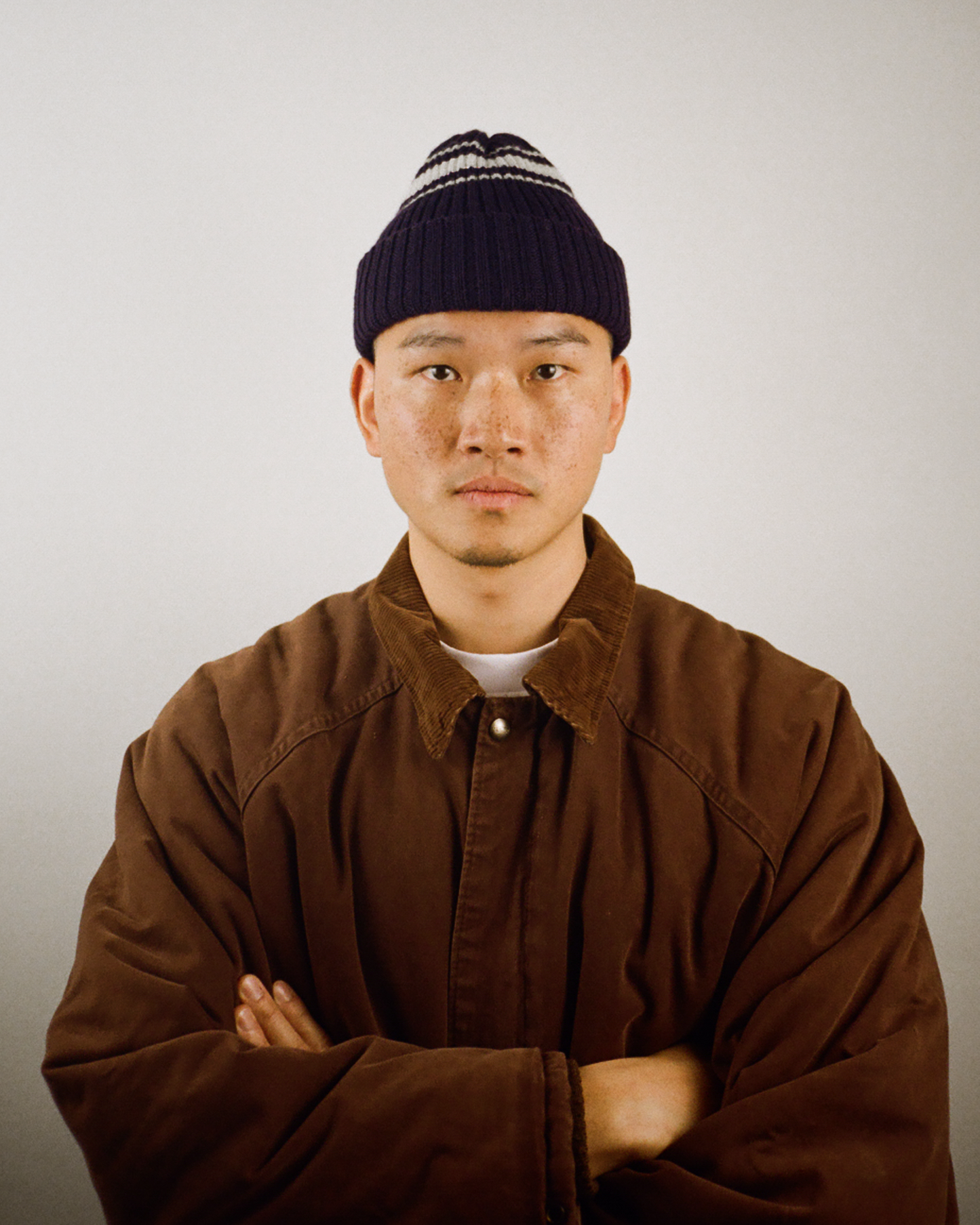 Merino Top Stripe Ribbed Beanie: Navy