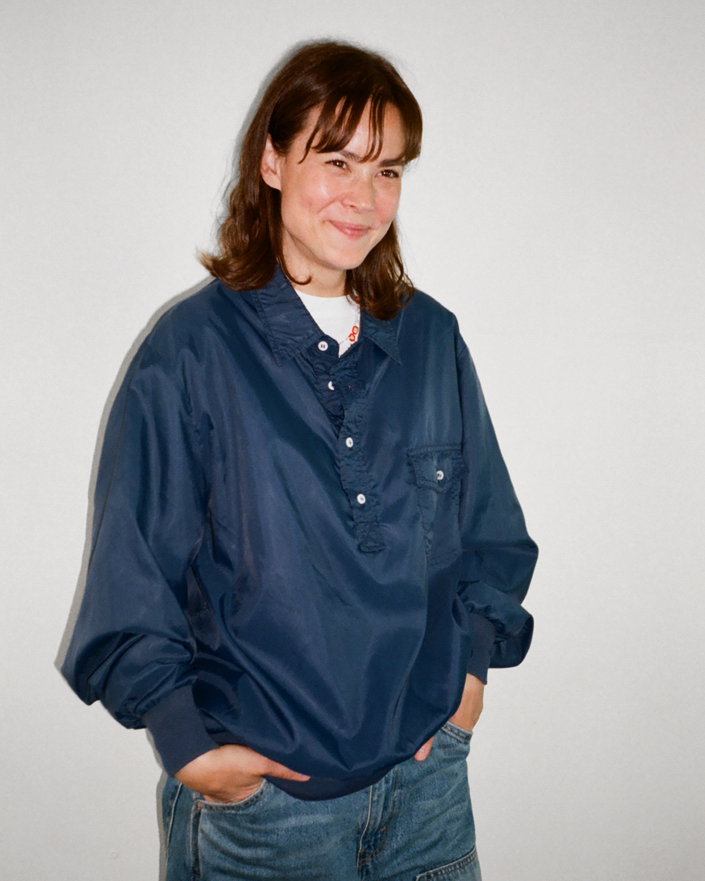 80s L.L.Bean Nylon Pullover Shirt: Navy M/L