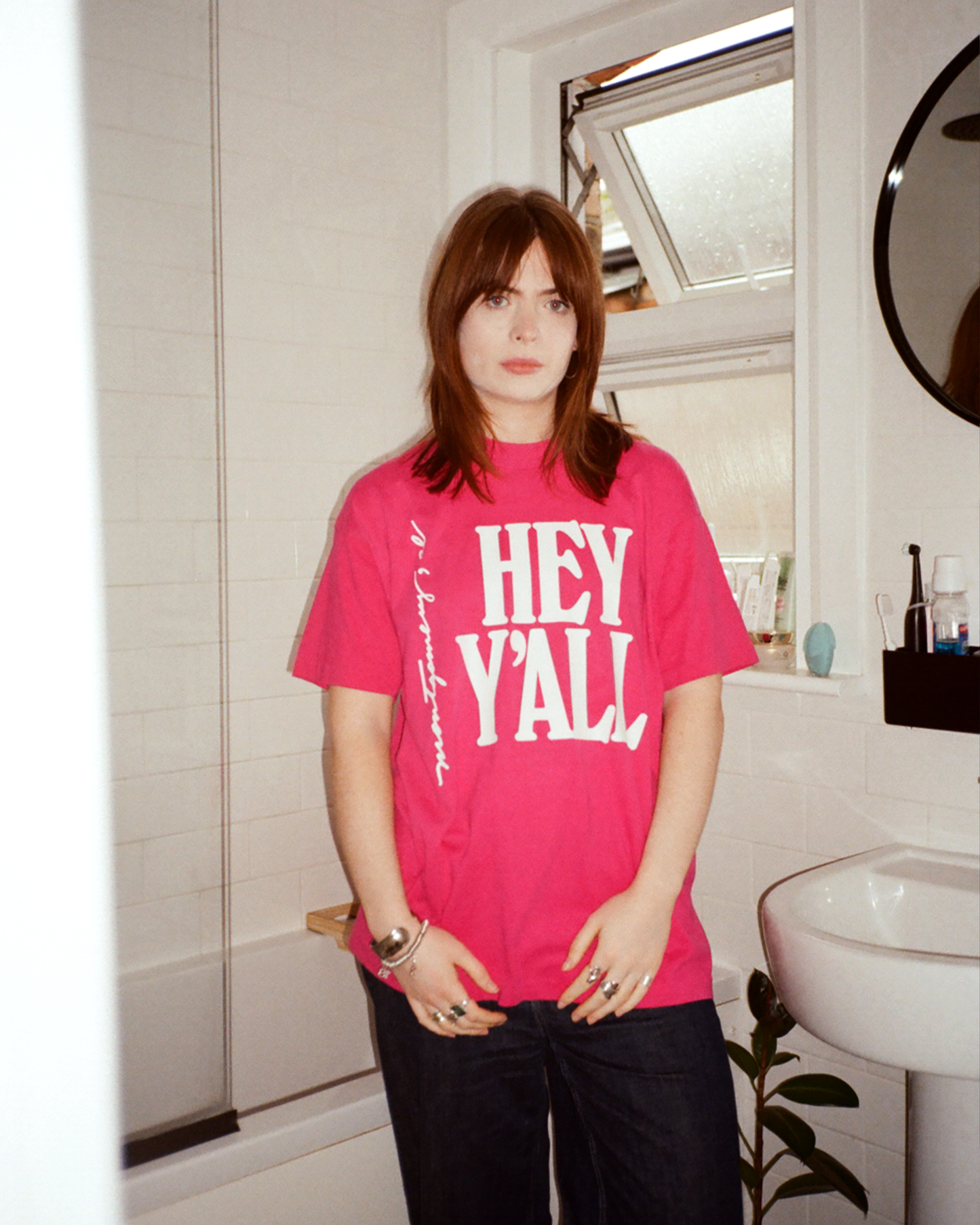 90s Hey Y'All Single Stitch Tee: Pink L