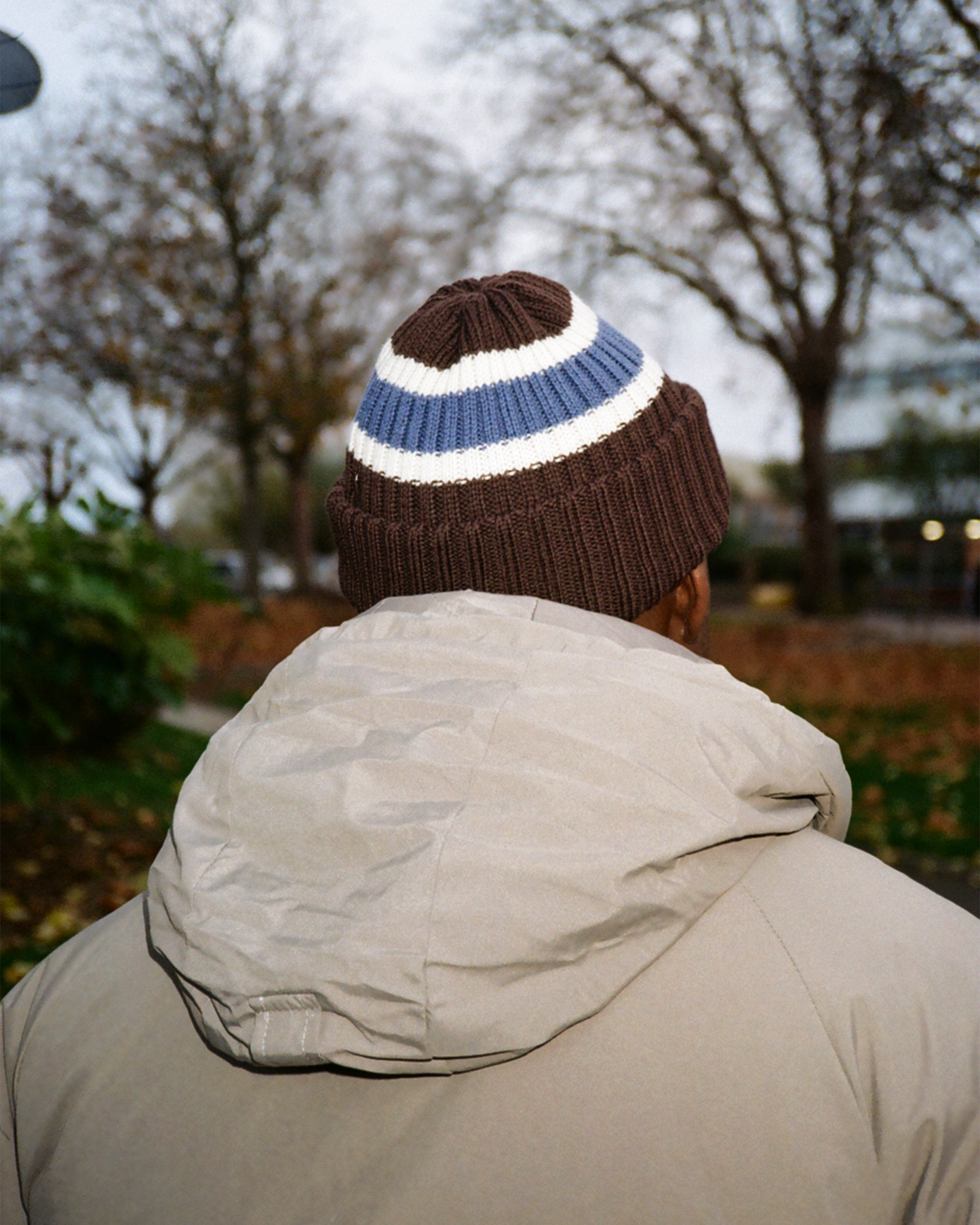 Merino Rugby Stripe Ribbed Beanie: Brown