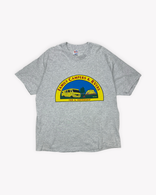 90s Family Campers Single Stitch Tee: Grey L/XL