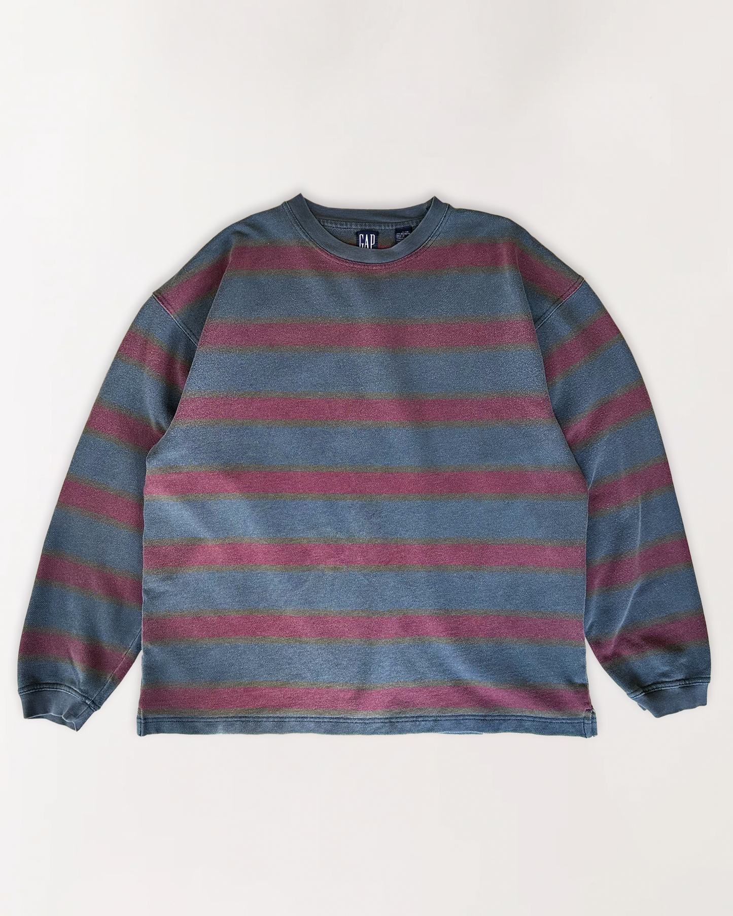 90s GAP STRIPED PIQUE SWEATSHIRT MAROON M/L