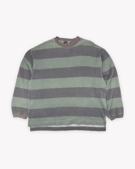 90s Gap Striped Ribbed Thermal LS: Green L/XL