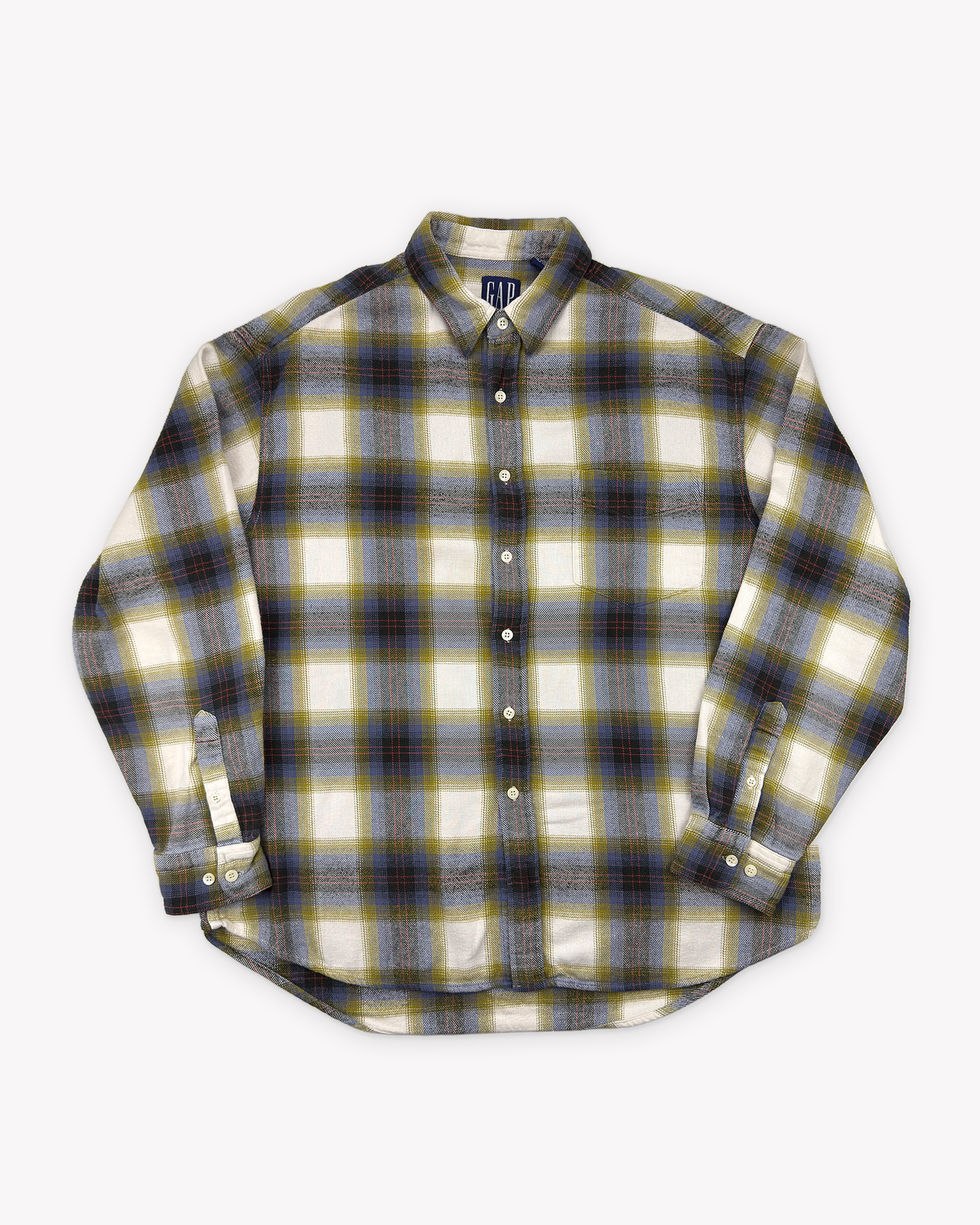 90s Gap Shadow Plaid Flannel Shirt: Gold XL