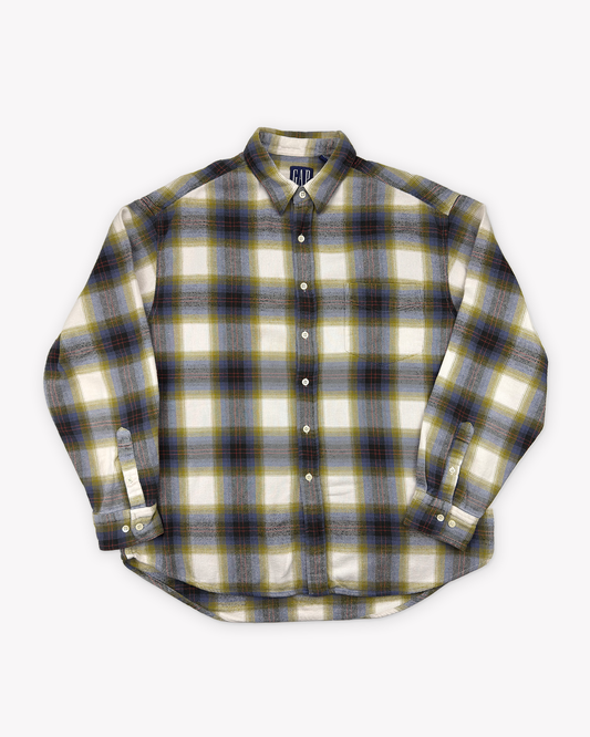 90s Gap Shadow Plaid Flannel Shirt: Gold XL