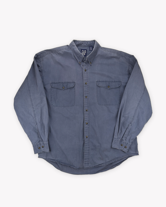 90s Gap Poplin Work Shirt: Blue XL