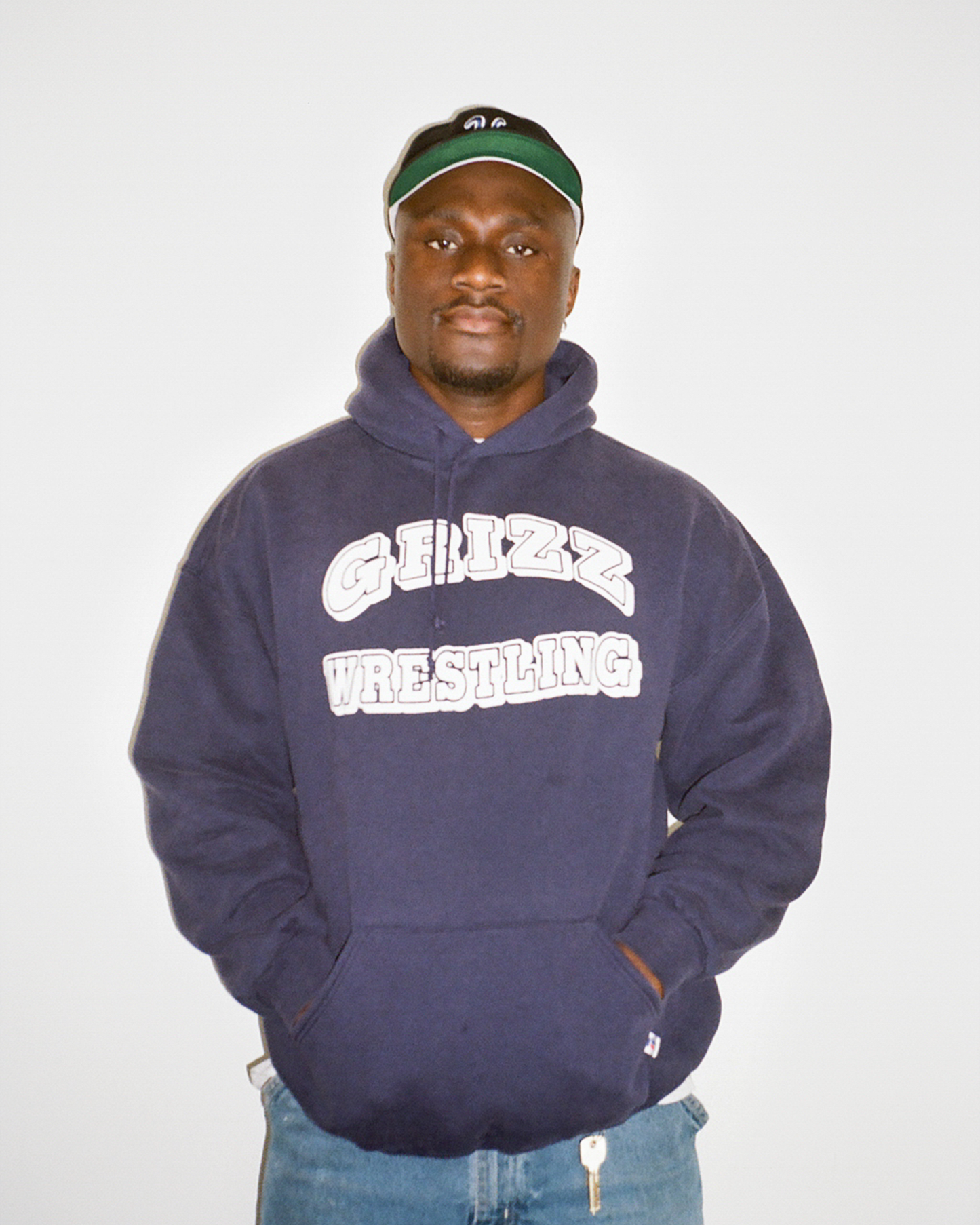 90s Russell Grizz Wrestling Hoodie: Navy XL
