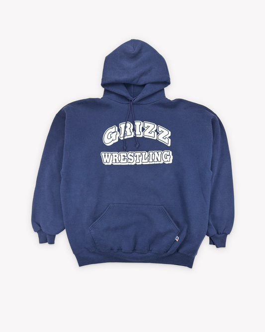 90s Russell Grizz Wrestling Hoodie: Navy XL
