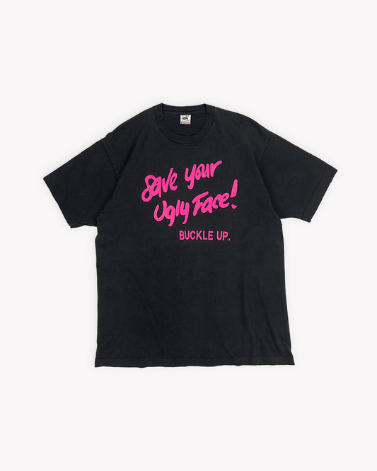 90s Buckle Up Single Stitch Tee: Black M/L