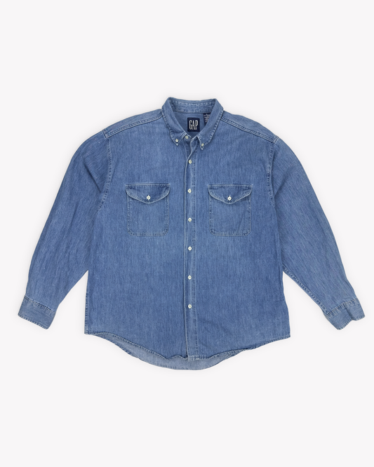 90s Gap Heavy Denim Work Shirt: Blue XL