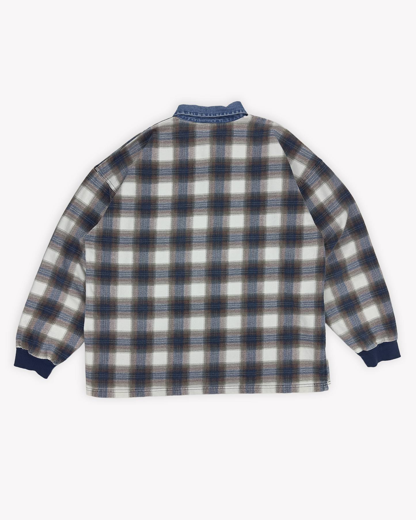 90s Structure Shadow Plaid Rugby: Ecru L/XL