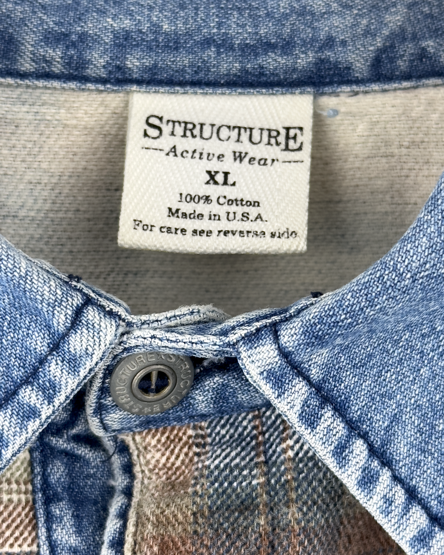 90s Structure Shadow Plaid Rugby: Ecru L/XL