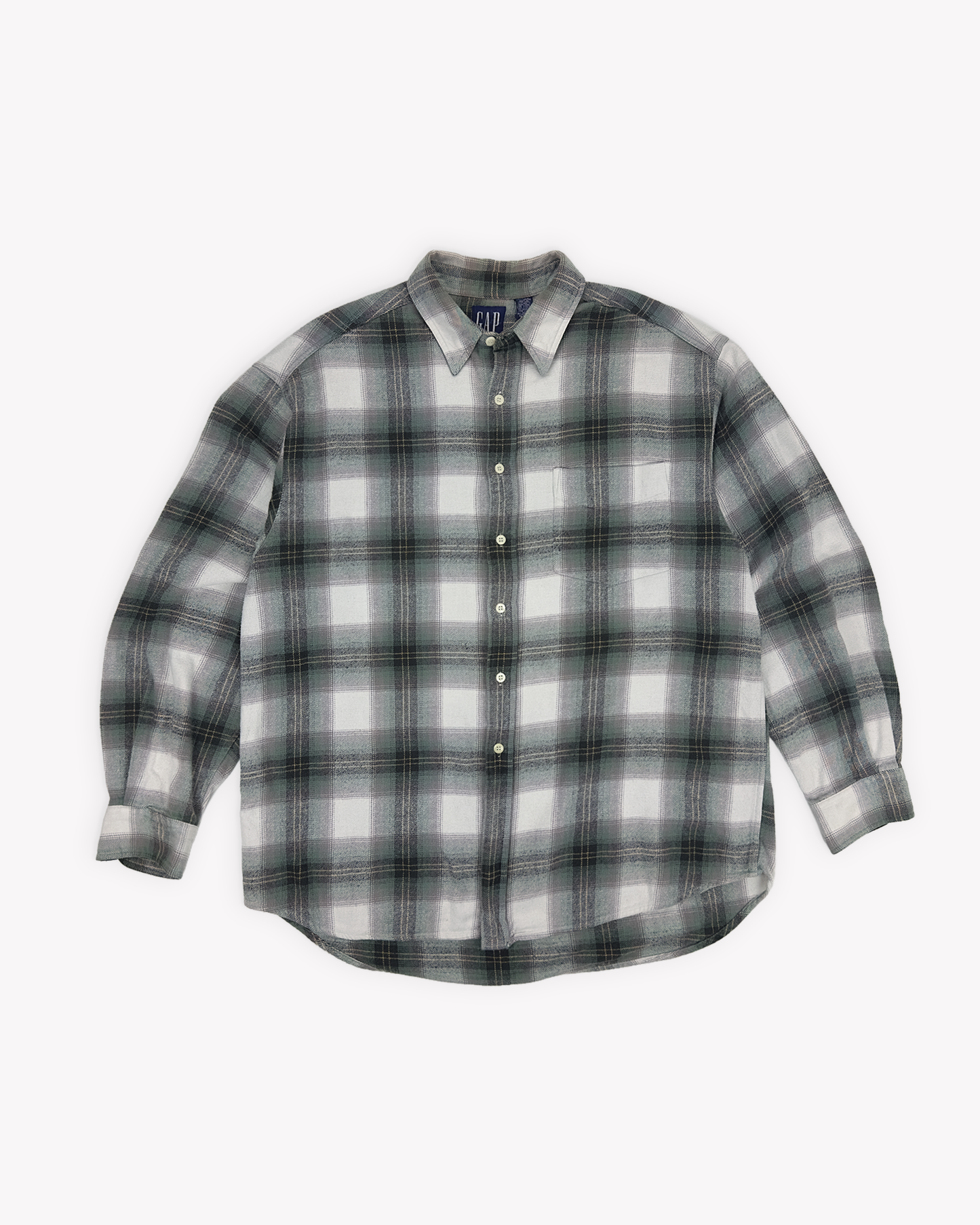 90s Gap Shadow Plaid Flannel Shirt: Green XL