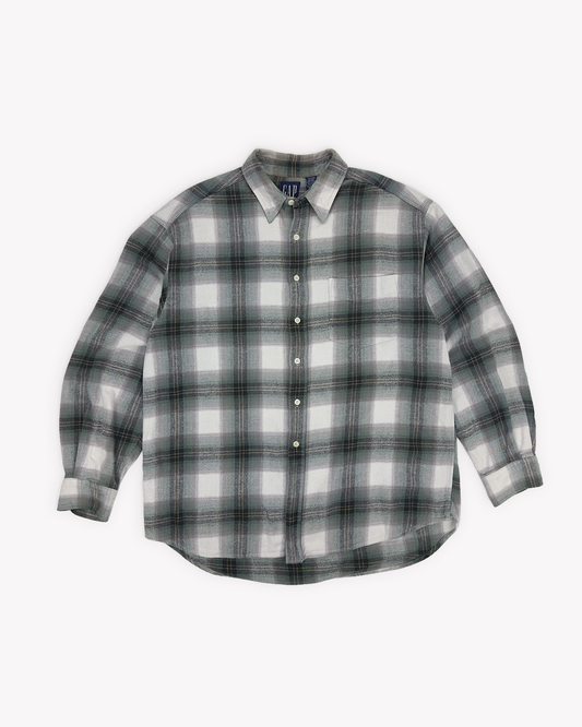90s Gap Shadow Plaid Flannel Shirt: Green XL