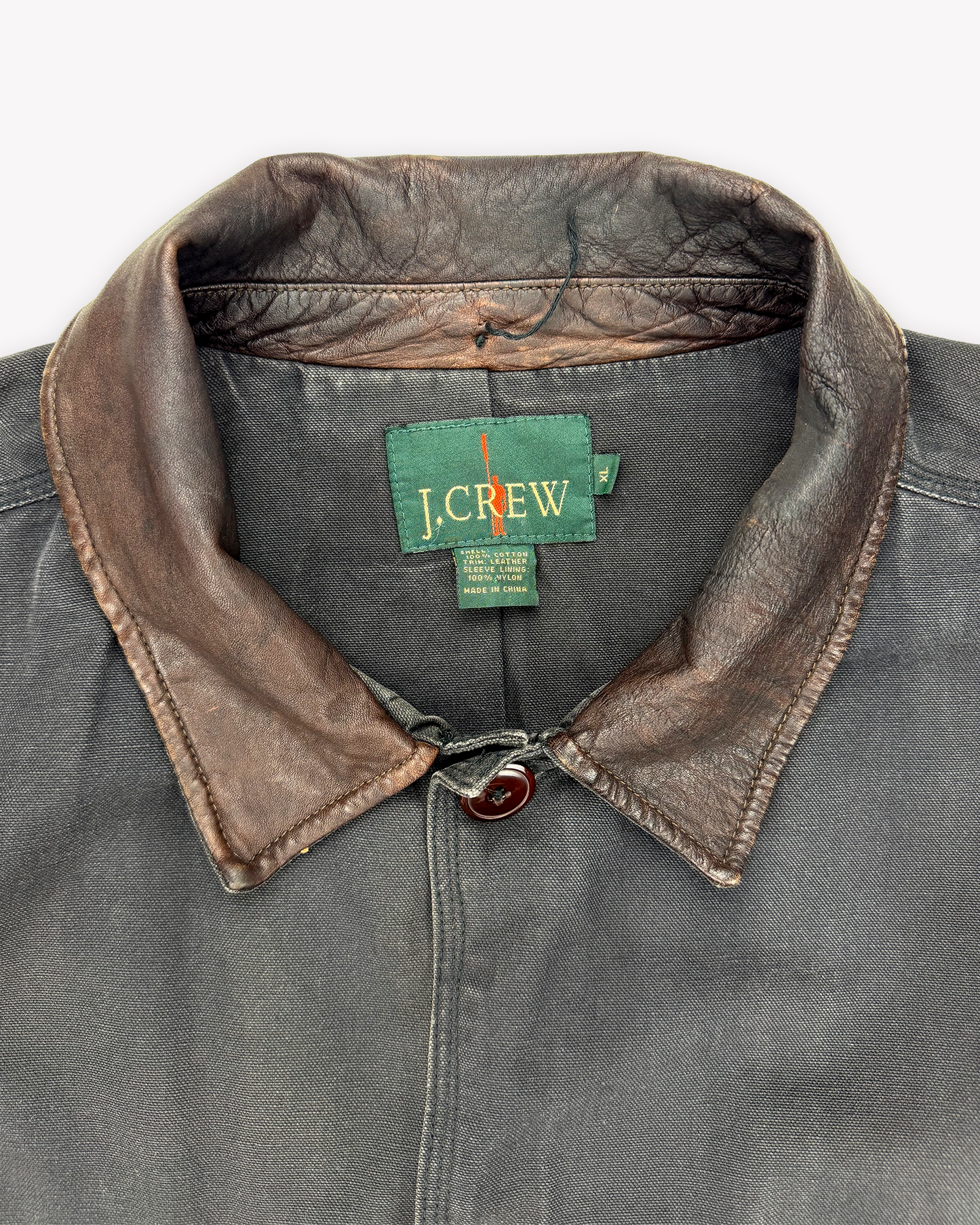 90s J.Crew Leather Collar Barn Jacket: Black XL