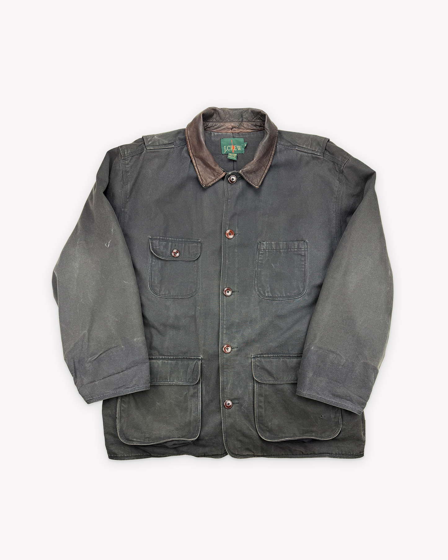 90s J.Crew Leather Collar Barn Jacket: Black XL