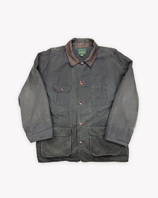 90s J.Crew Leather Collar Barn Jacket: Black XL