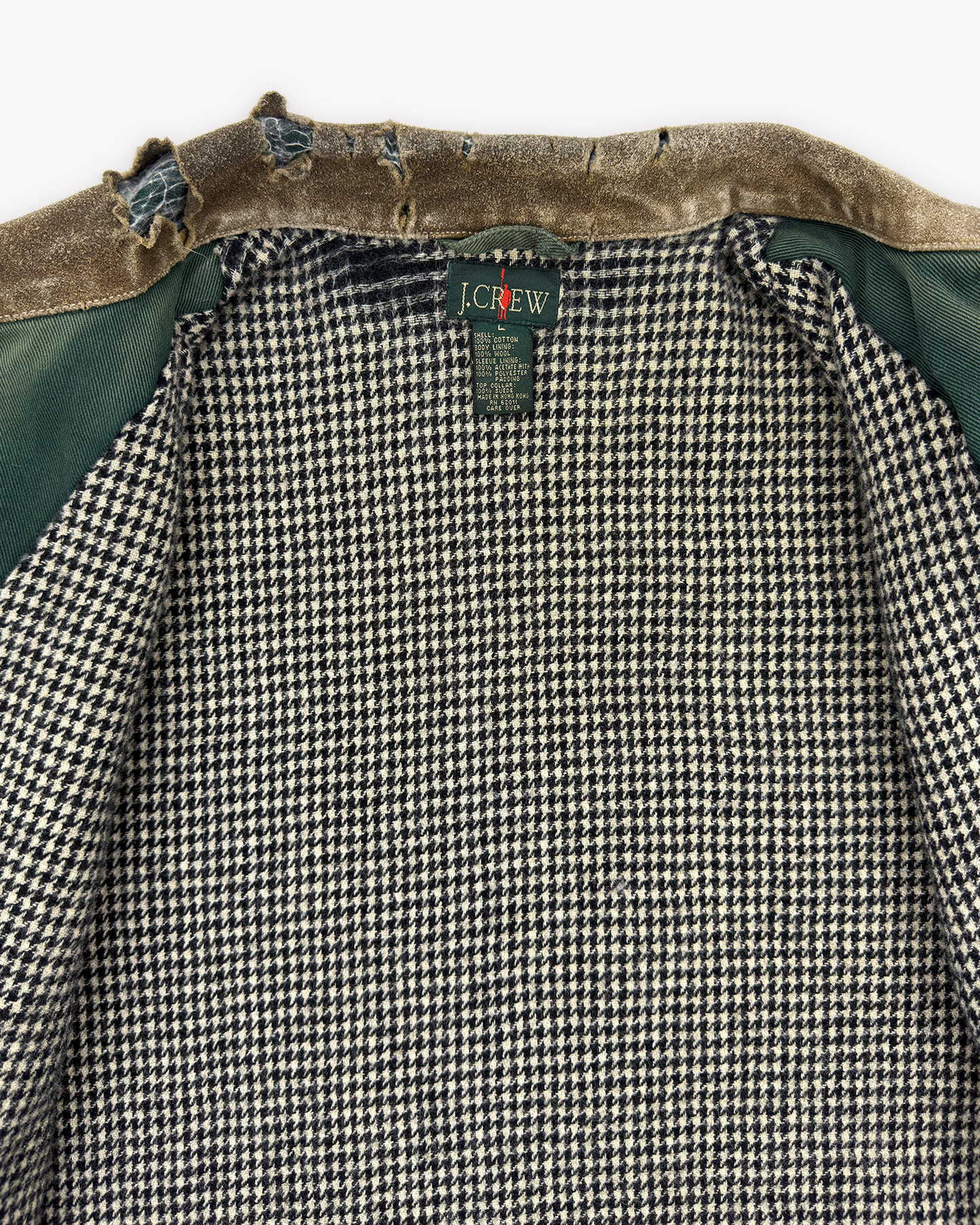 90s J.Crew Suede Collar Flannel Lined Trucker Jacket: Green L