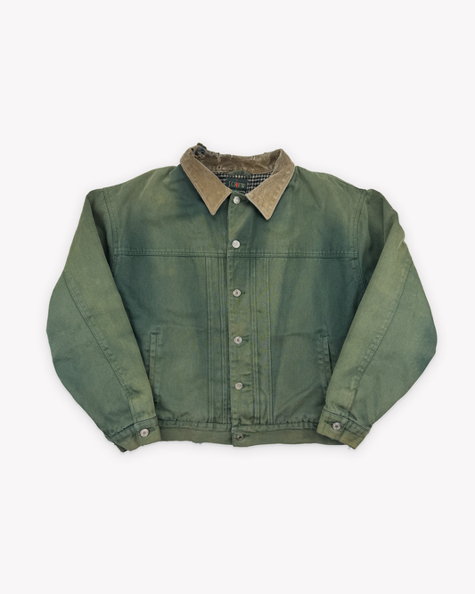 90s J.Crew Suede Collar Flannel Lined Trucker Jacket: Green L