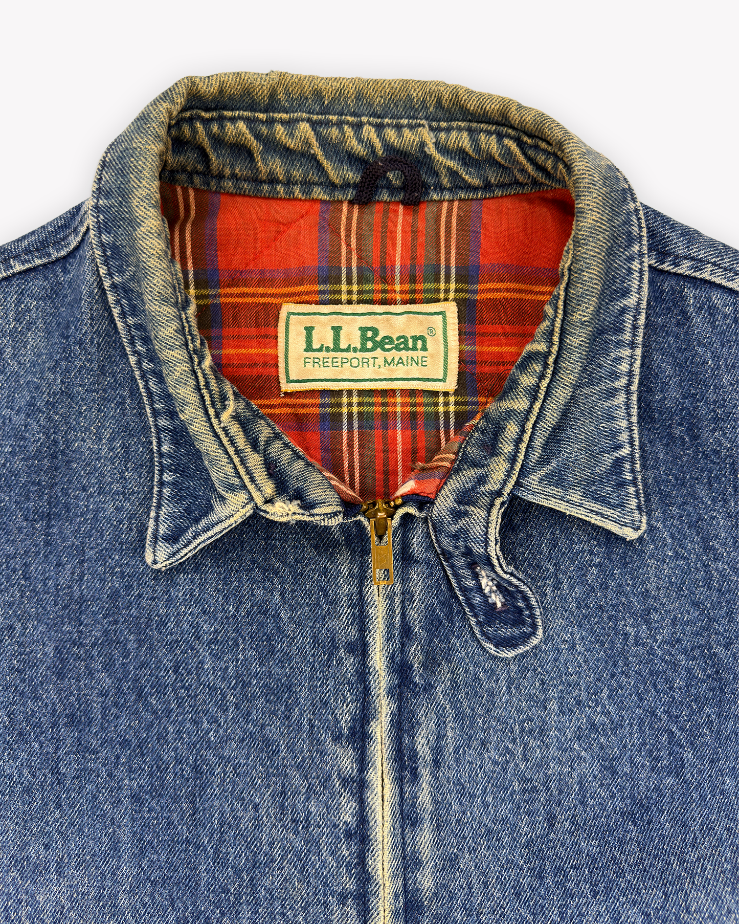 80s L.L.Bean Flannel Lined Denim Harrington Jacket: Blue L