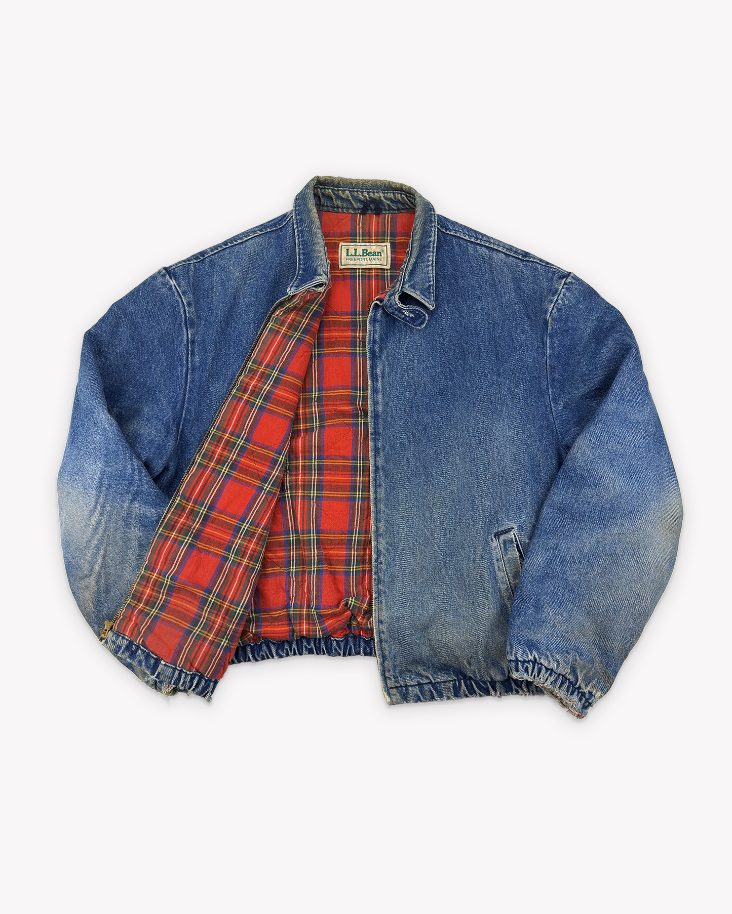 80s L.L.Bean Flannel Lined Denim Harrington Jacket: Blue L