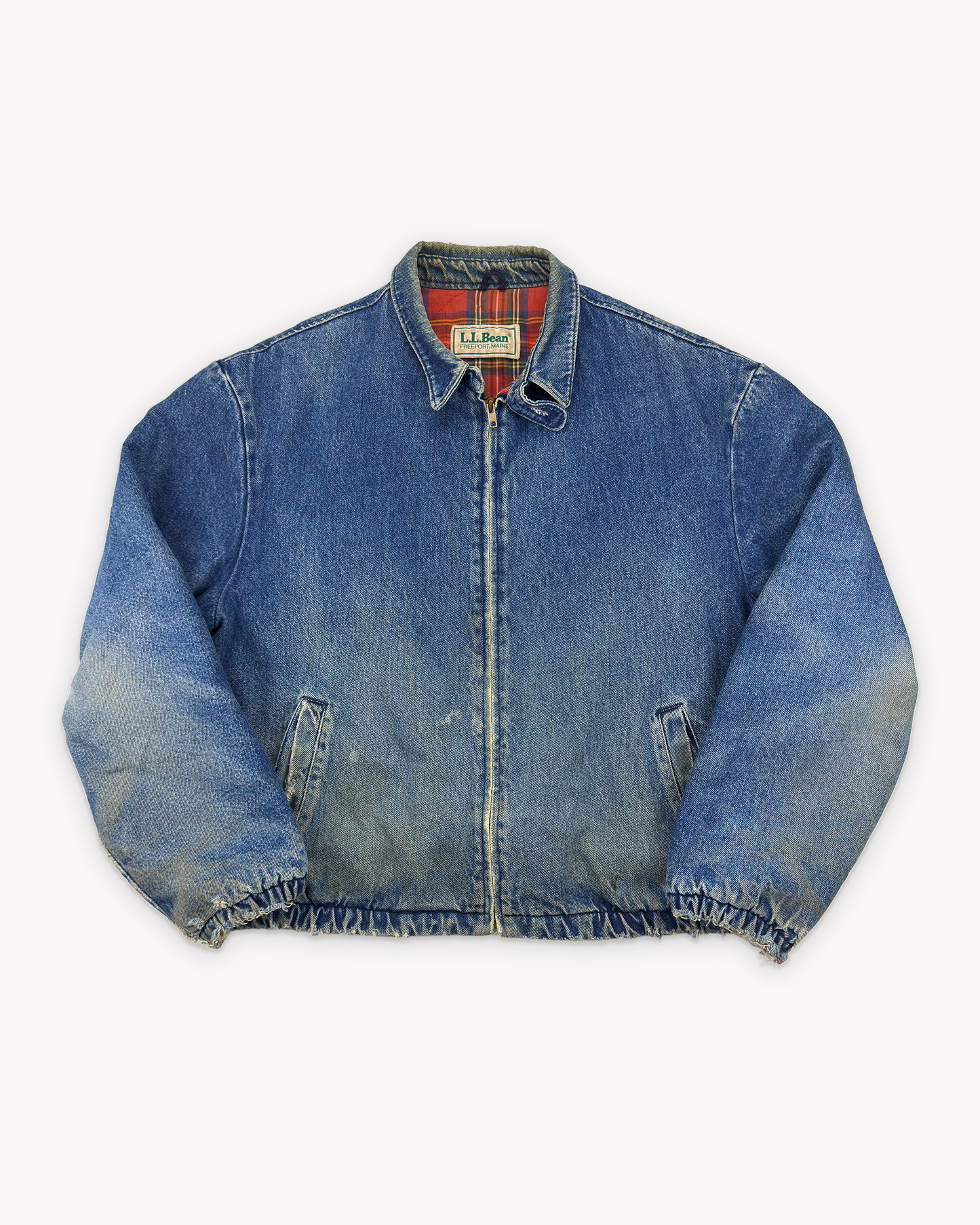 80s L.L.Bean Flannel Lined Denim Harrington Jacket: Blue L