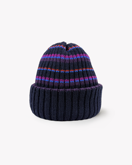 Merino Hikers Stripe Ribbed Beanie: Navy