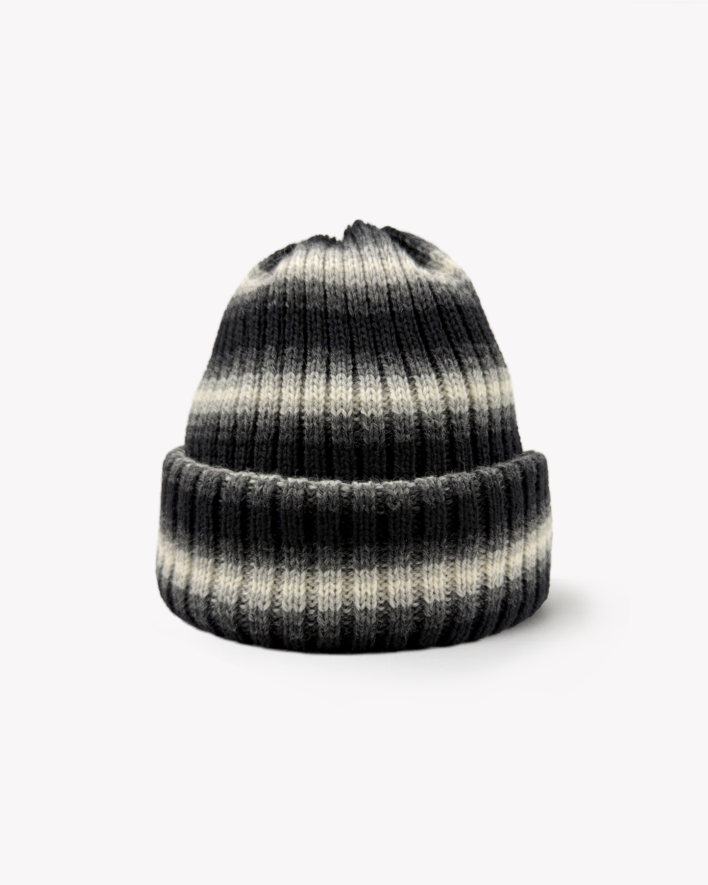 Merino Ombré Stripe Ribbed Beanie: Black