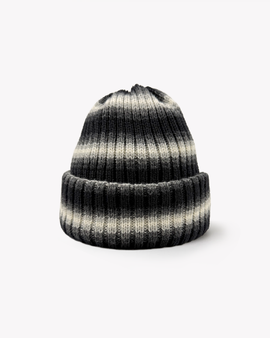 Merino Ombré Stripe Ribbed Beanie: Black