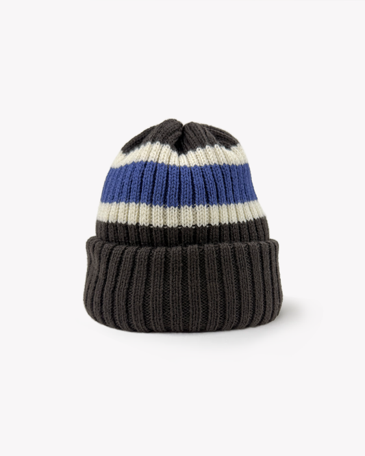 Merino Rugby Stripe Ribbed Beanie: Brown