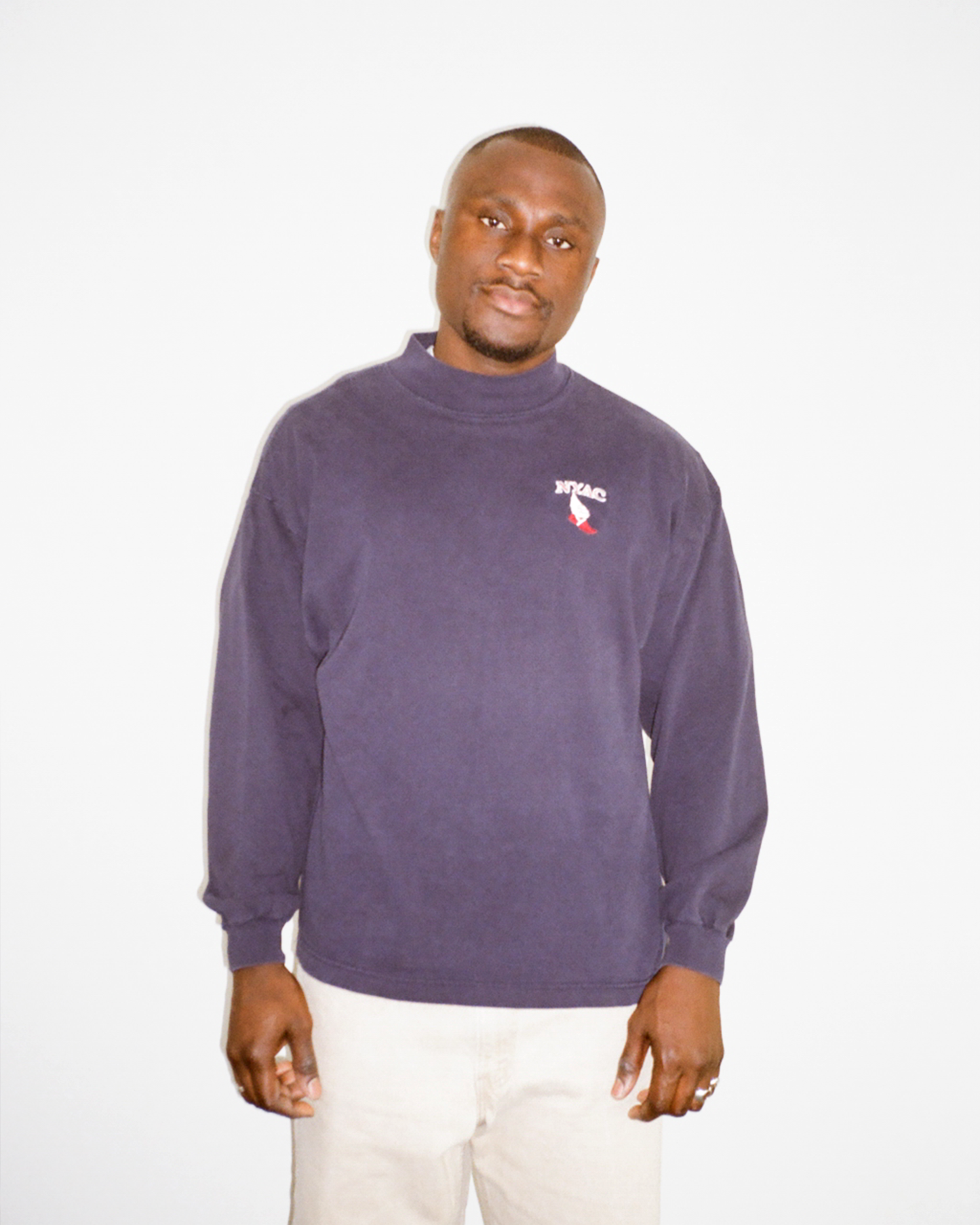 90s NYAC Mock Neck LS Tee: Navy L