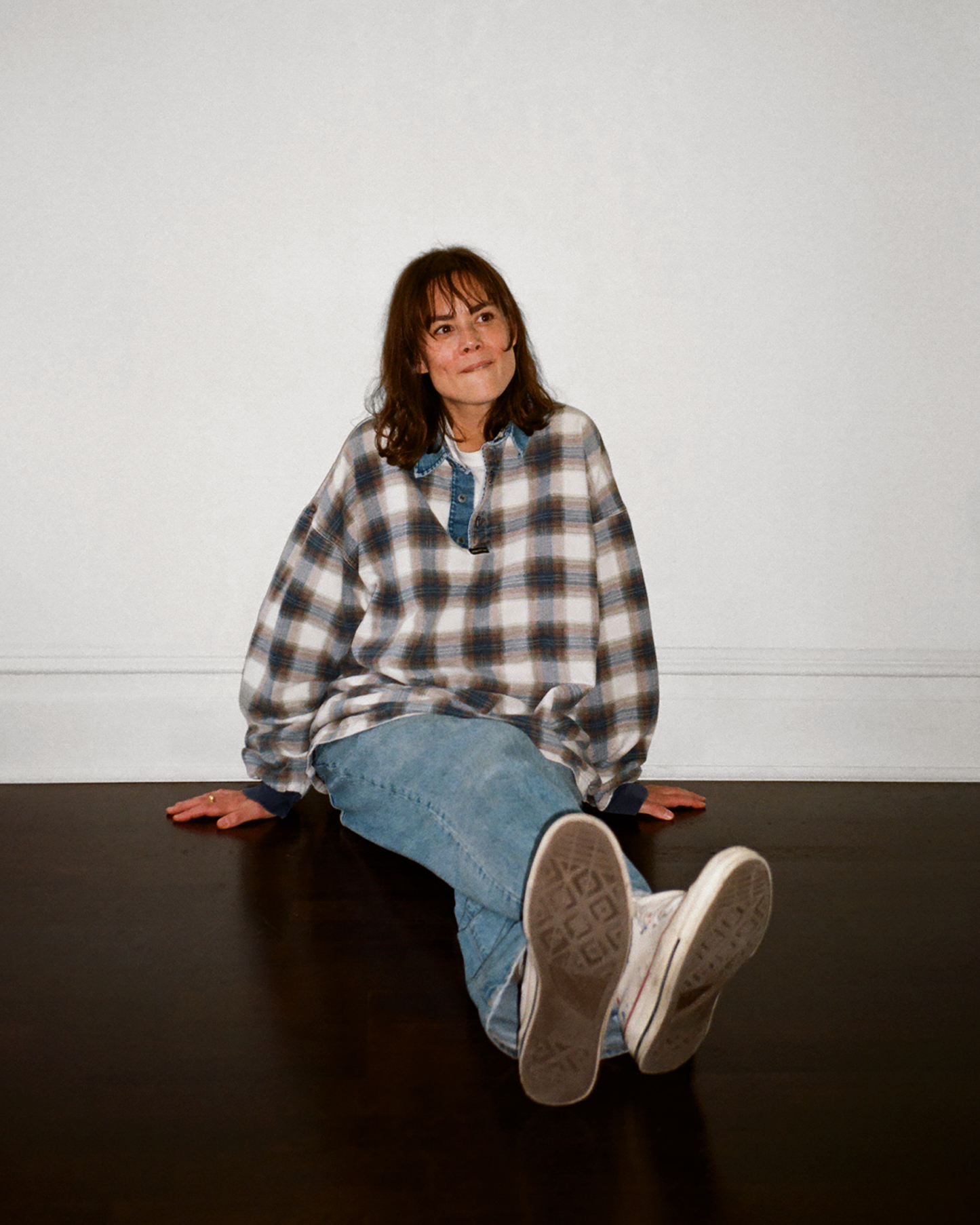 90s Structure Shadow Plaid Rugby: Ecru L/XL