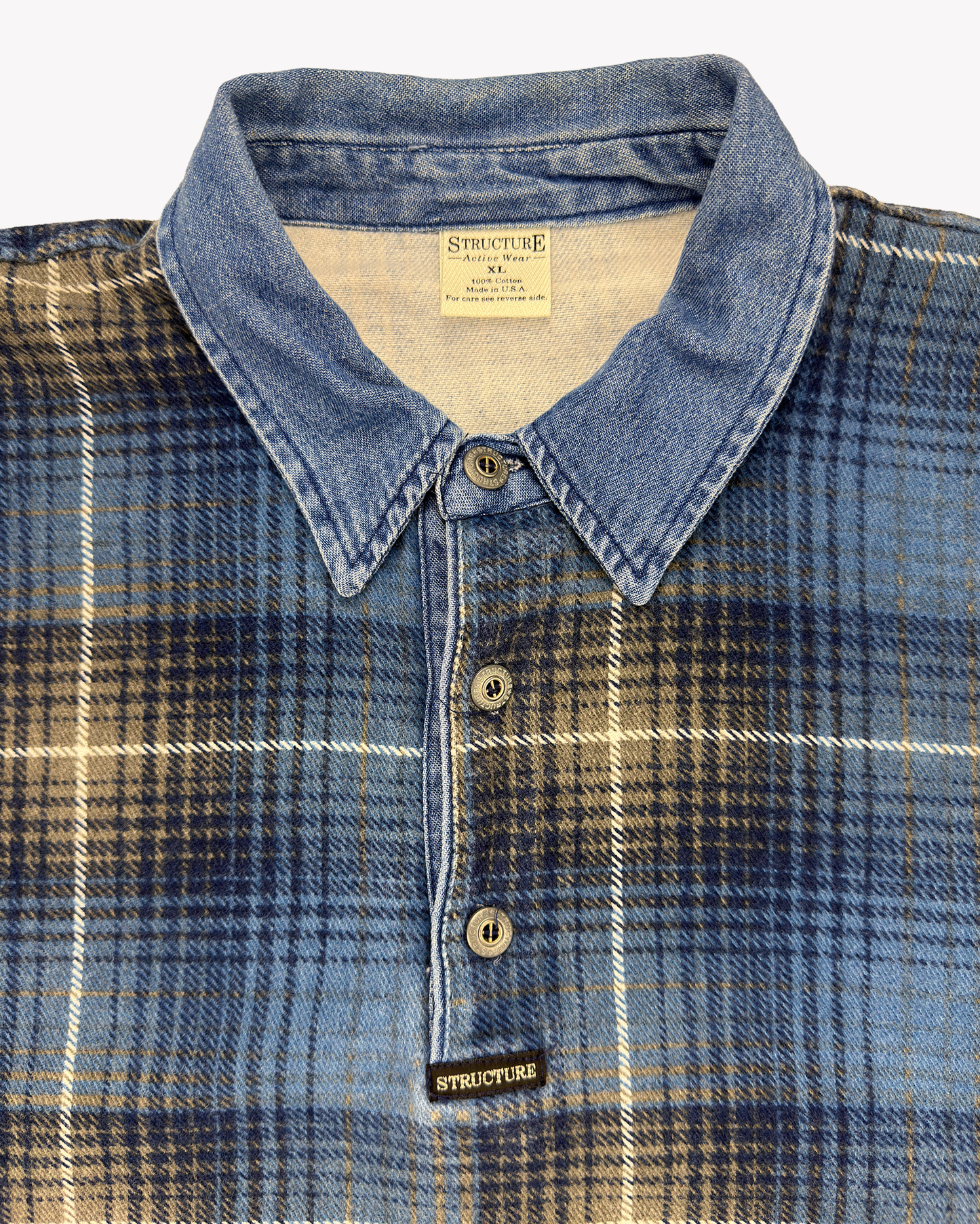 90s Structure Shadow Plaid Rugby: Blue XL