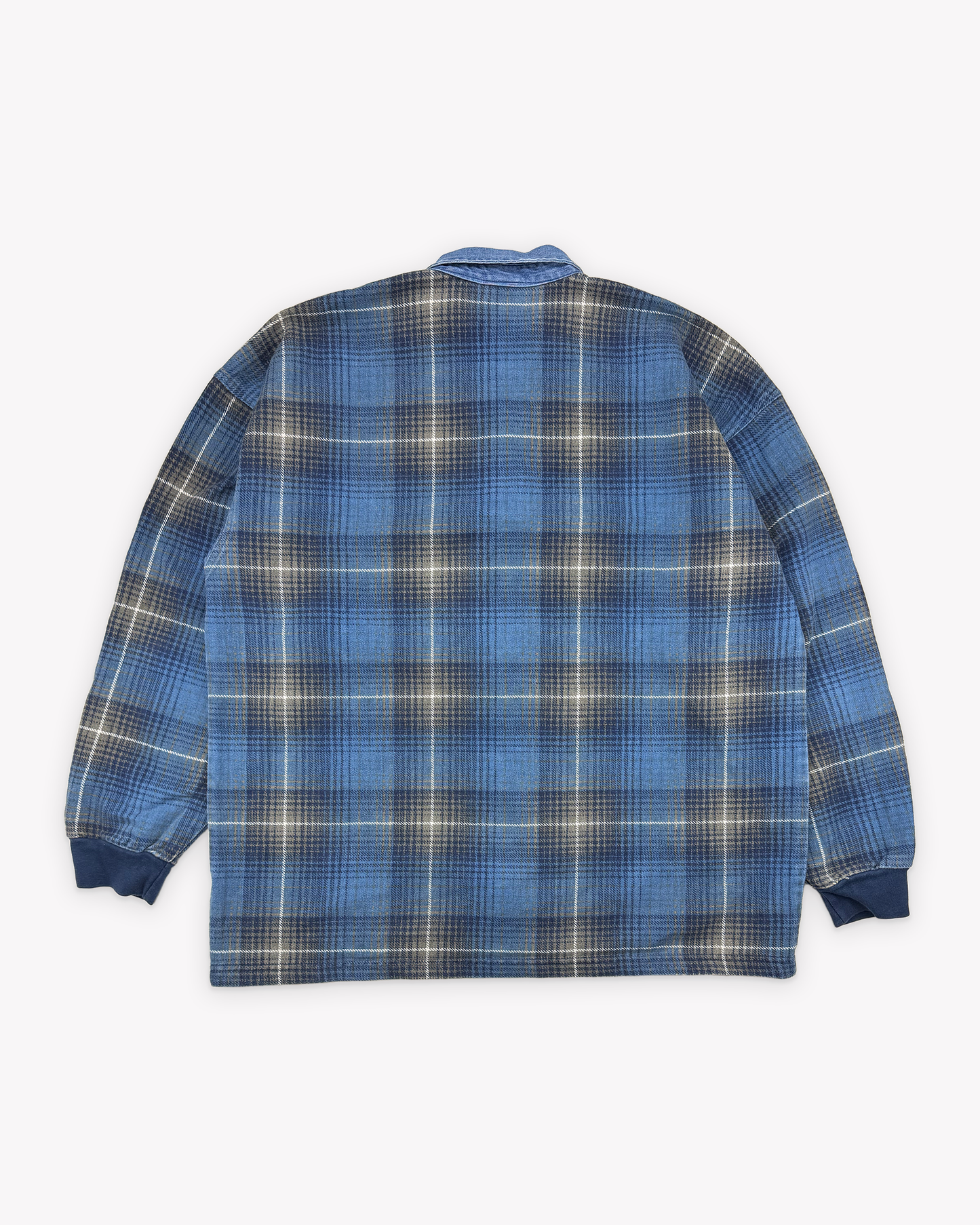 90s Structure Shadow Plaid Rugby: Blue XL