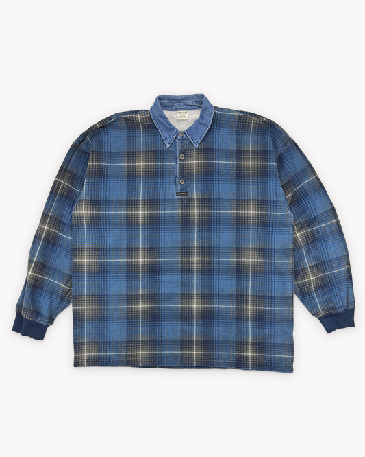 90s Structure Shadow Plaid Rugby: Blue XL