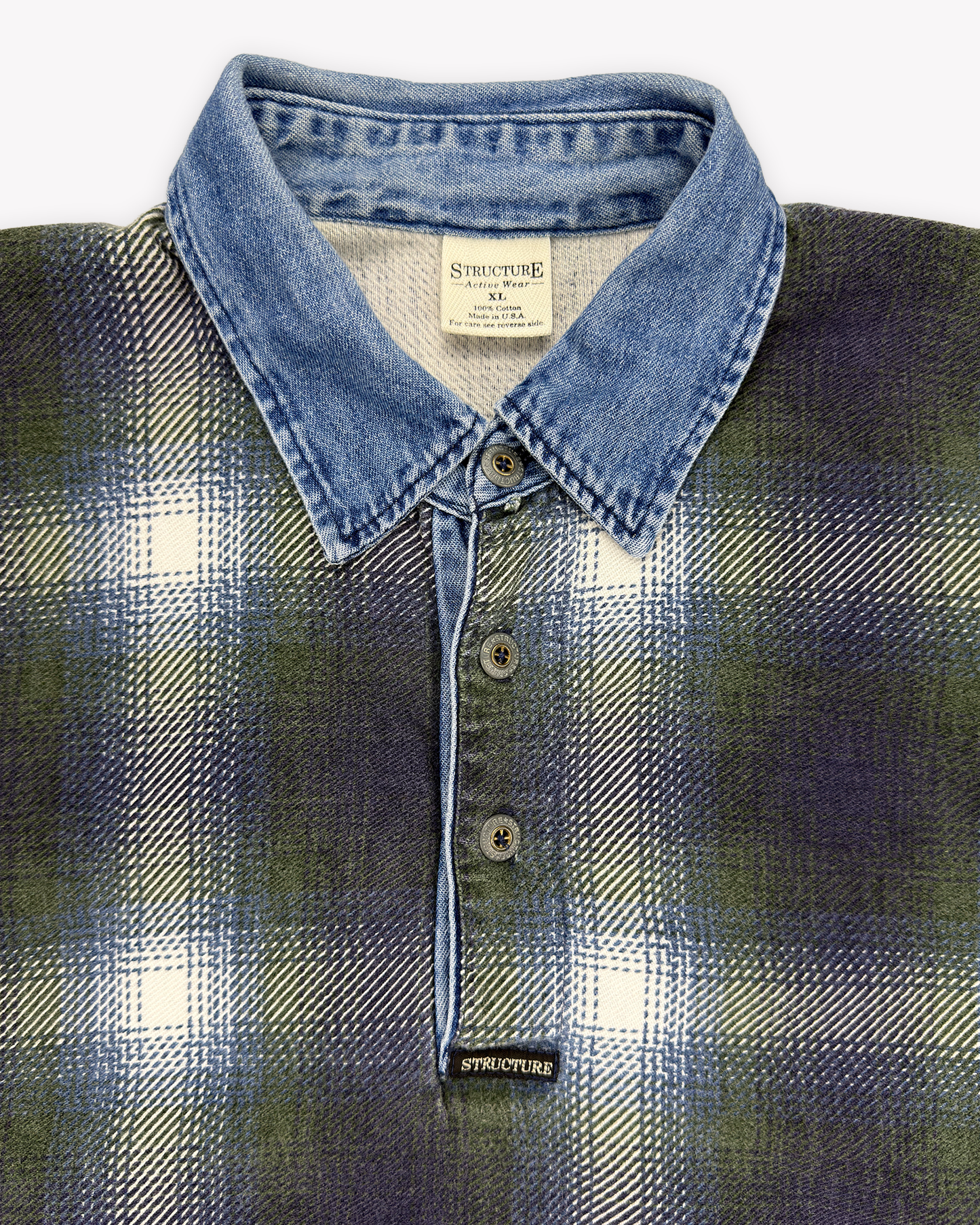 90s Structure Shadow Plaid Rugby: Navy XL