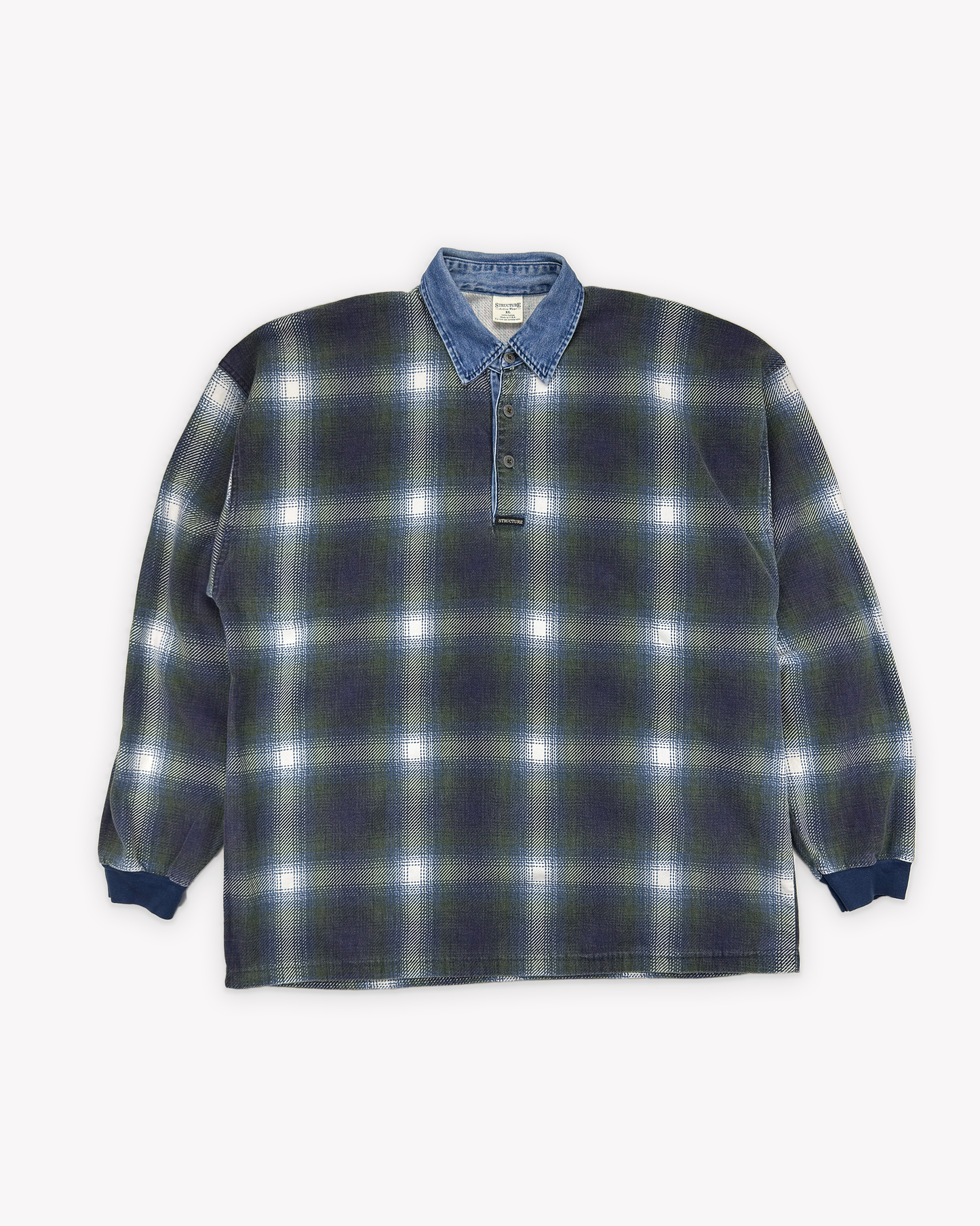 90s Structure Shadow Plaid Rugby: Navy XL