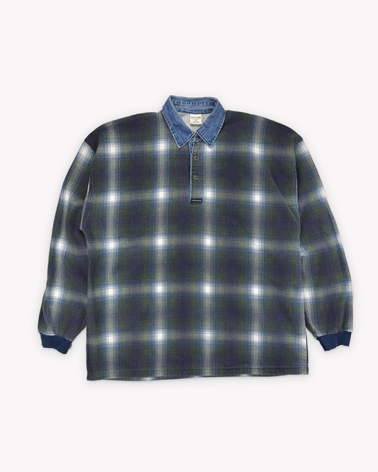 90s Structure Shadow Plaid Rugby: Navy XL