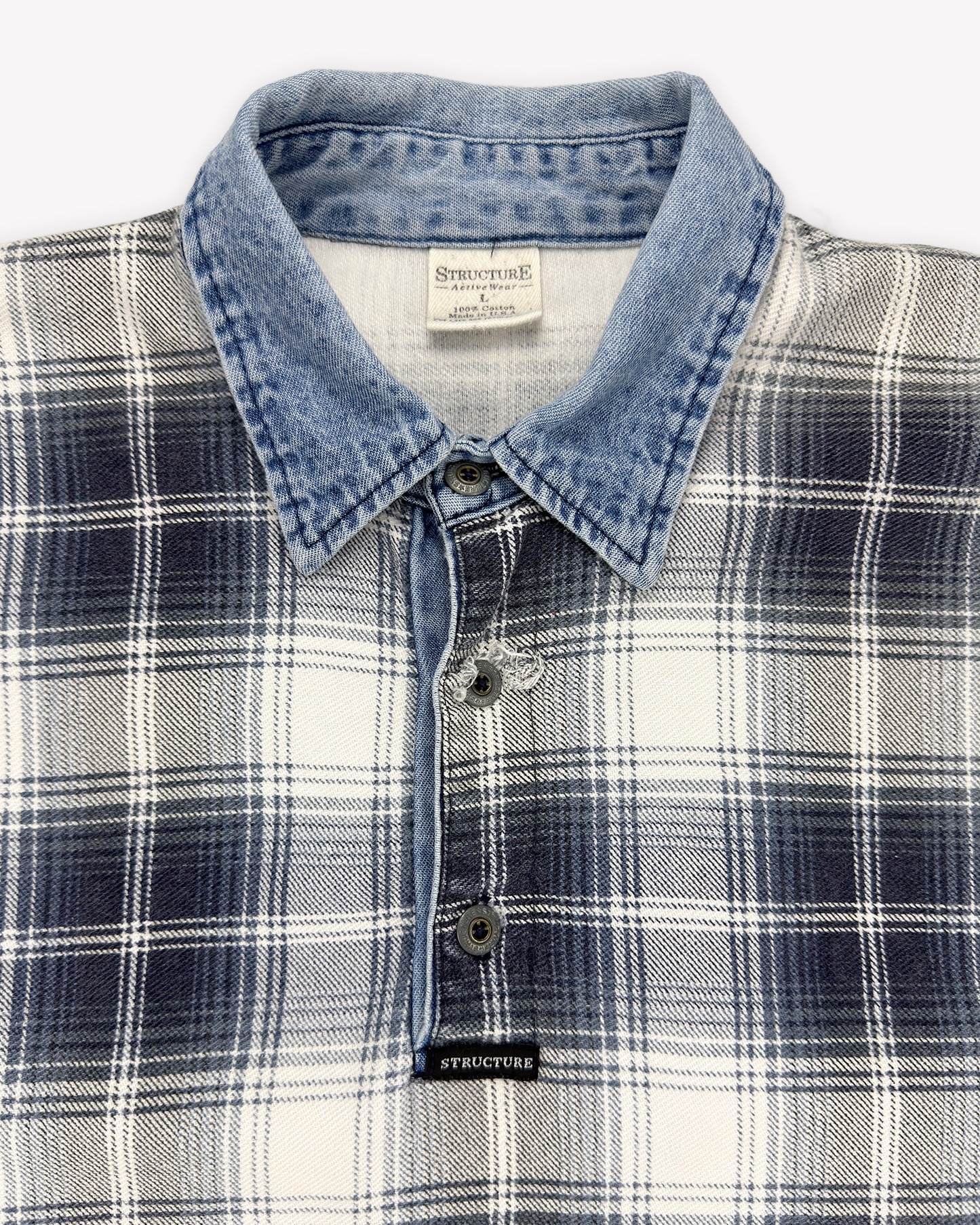 90s Structure Shadow Plaid Rugby: White L