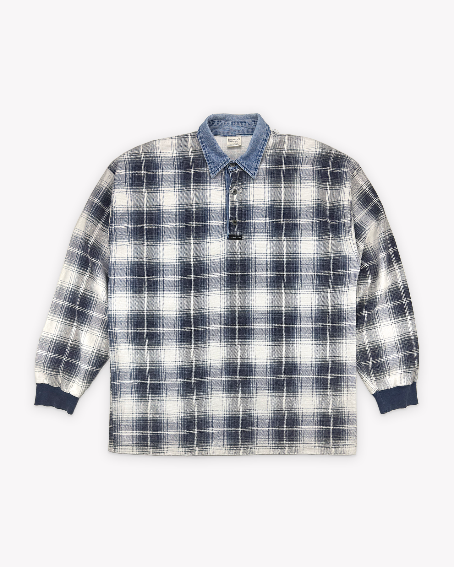 90s Structure Shadow Plaid Rugby: White L