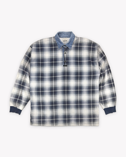 90s Structure Shadow Plaid Rugby: White L
