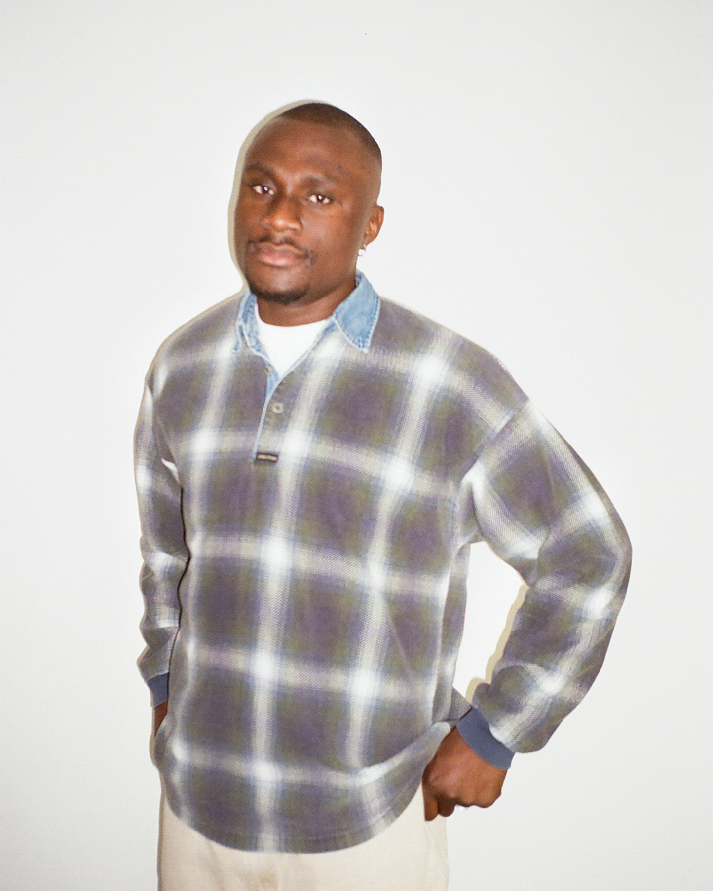 90s Structure Shadow Plaid Rugby: Navy XL